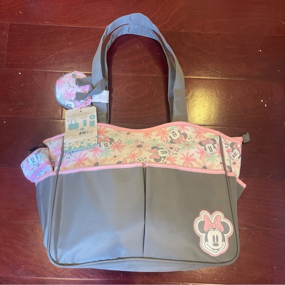 Disney Minnie Mouse Pink and Gray Diaper Bag Set - Picture 1 of 9